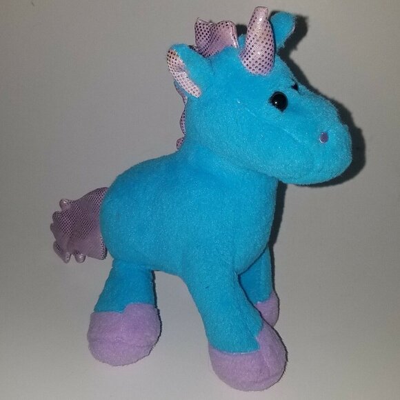 Blue Purple Unicorn Plush 8" Stuffed Animal Toy Lovey Silver Polka Dots - Picture 1 of 12